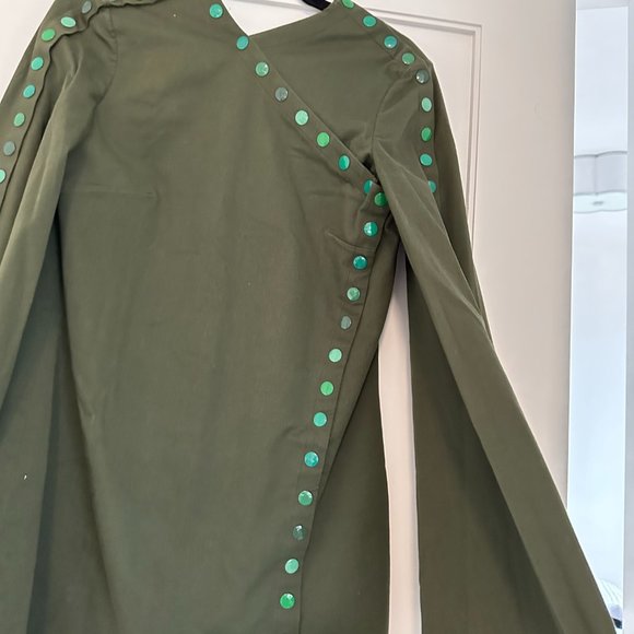 Rosie Assoulin Tunic Top Flared Sleeves V-neck Snap Buttons Detailing Sz M Green - Picture 10 of 12